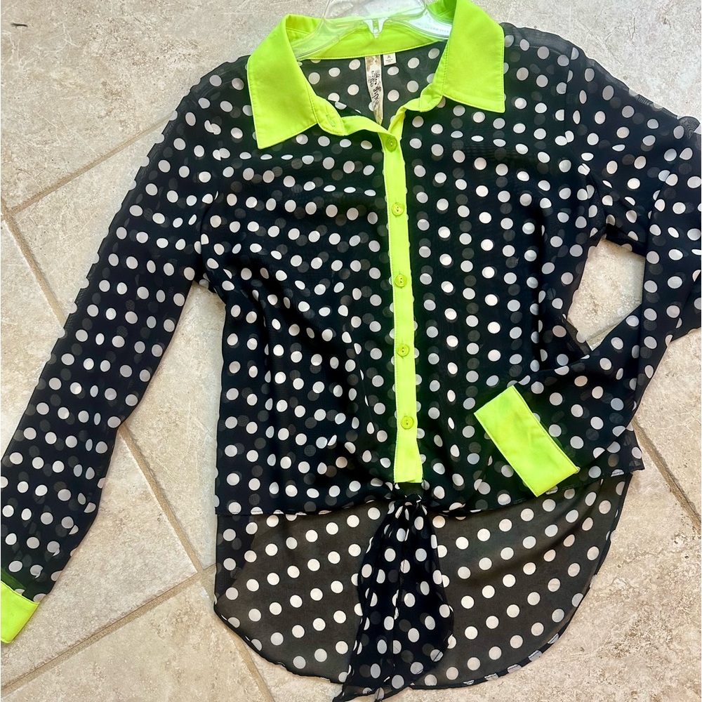 Black Neon Green White Polka Dots Long Sleeves - Picture 10 of 10